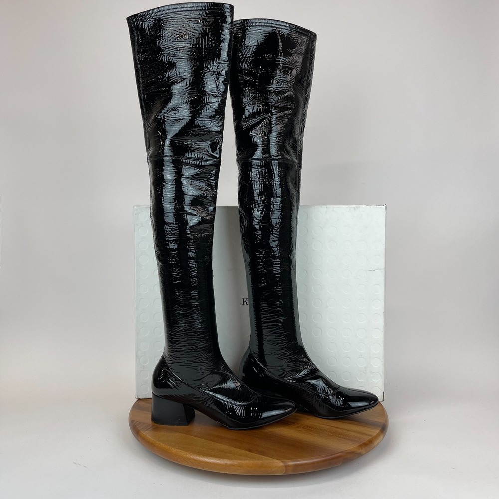 Womens Khaite Sedona Black Patent Leather Over Knee Boots Size EU 37 US 7 GUC